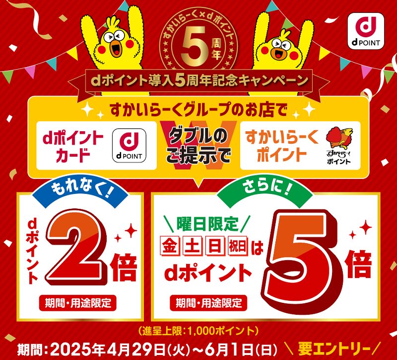 すかいらーくグループでポイント最大5倍キャンペーン