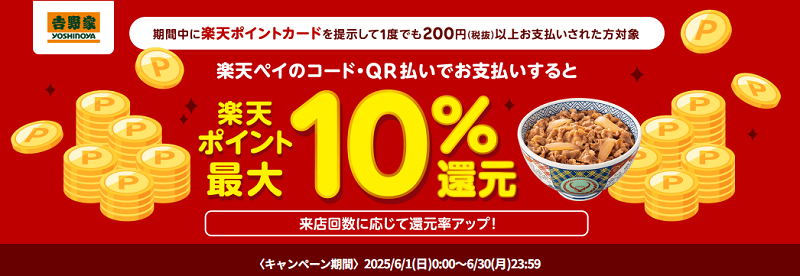 吉野家で最大10%ポイント還元キャンペーン