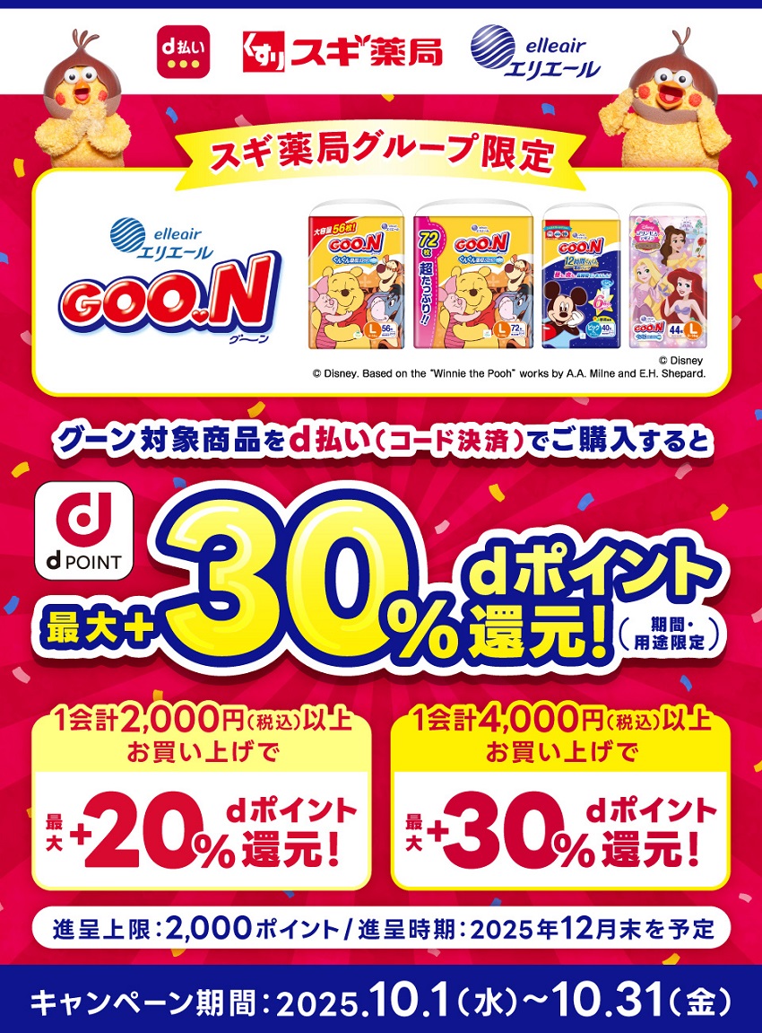 スギ薬局グループ限定!対象商品の購入でdポイント最大30%還元キャンペーン