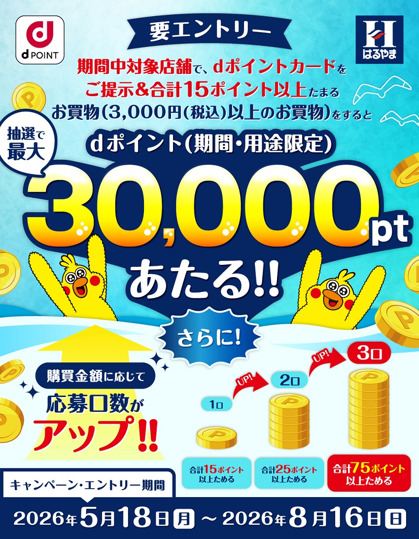 はるやまでdポイントが最大30,000ポイント当たるキャンペーン