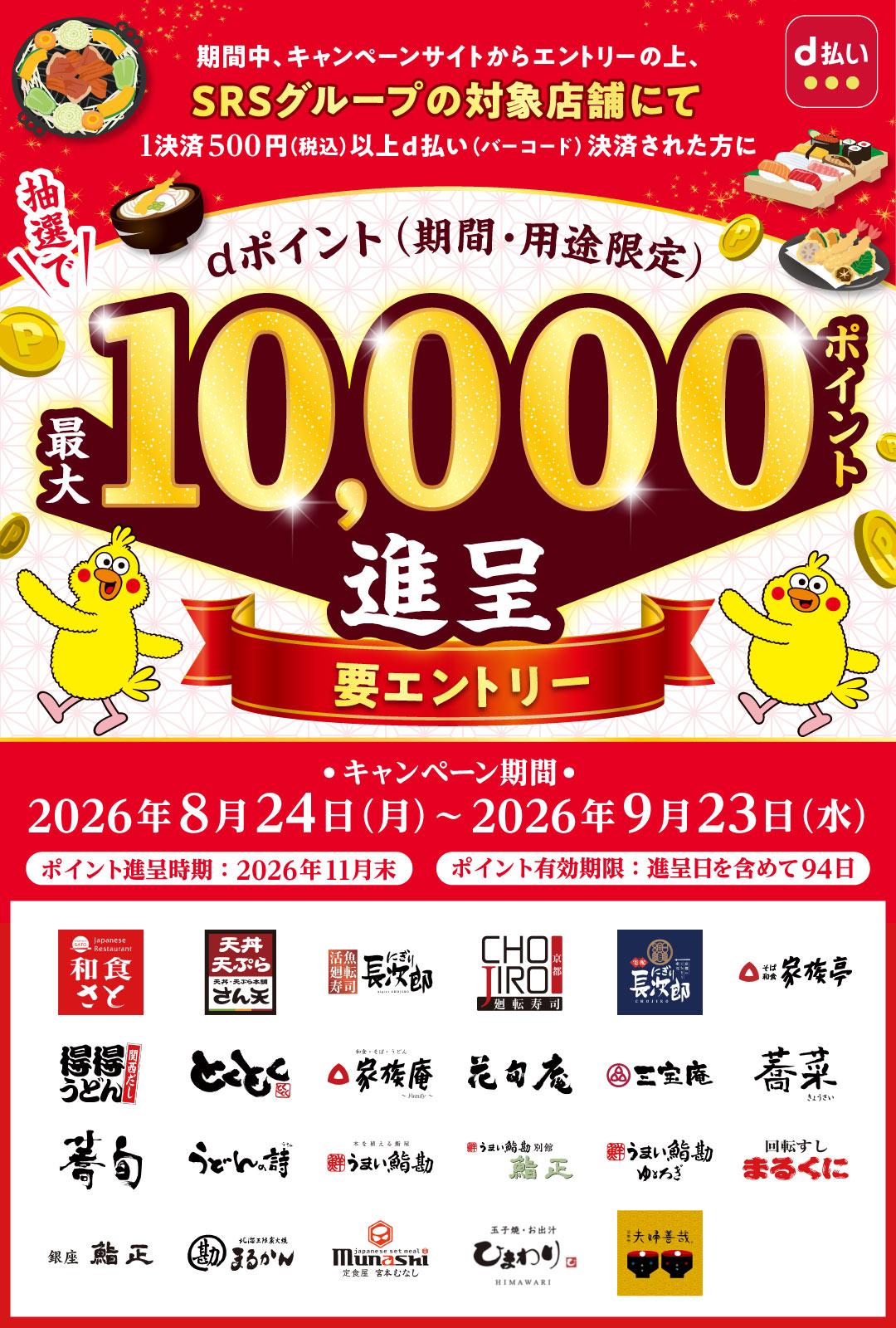 和食さと・にぎり長次郎でdポイントが最大10,000ポイント当たるキャンペーン