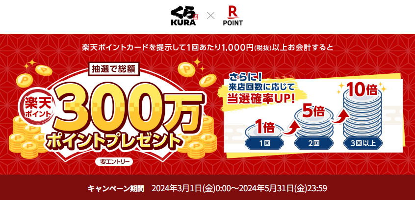 【開催中】くら寿司｜抽選で総額300万ポイントプレゼント