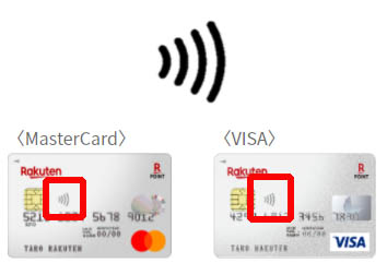 楽天カードのタッチ決済が出来るカードには電波のような4本線のマークがカードの表面か裏面どちらかに記載されています。
