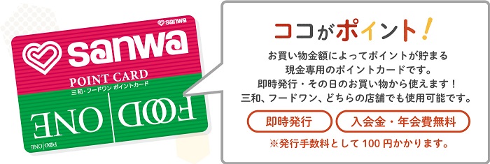 三和では「三和・フードワンポイントカード」という、独自のポイントカードを発行しています。